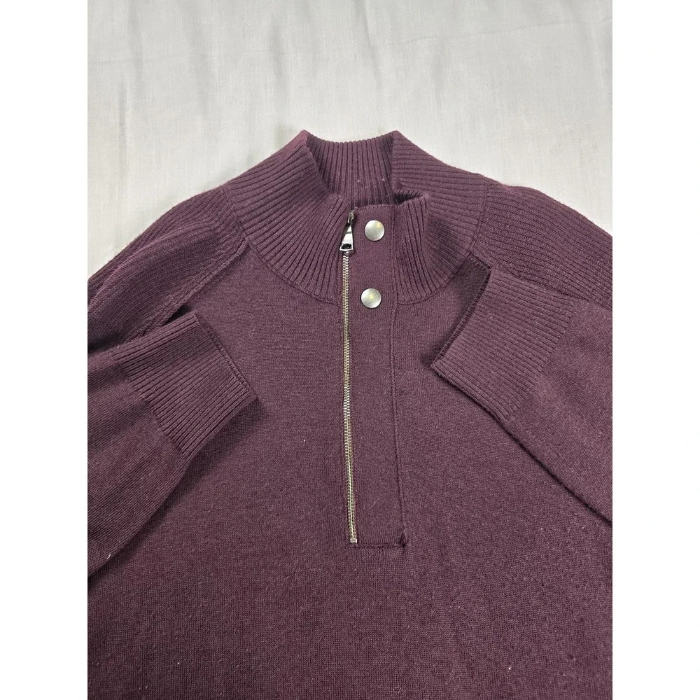Banana Republic Sweater Mens Medium Purple Merino Wool Mock Neck Quarter Zip